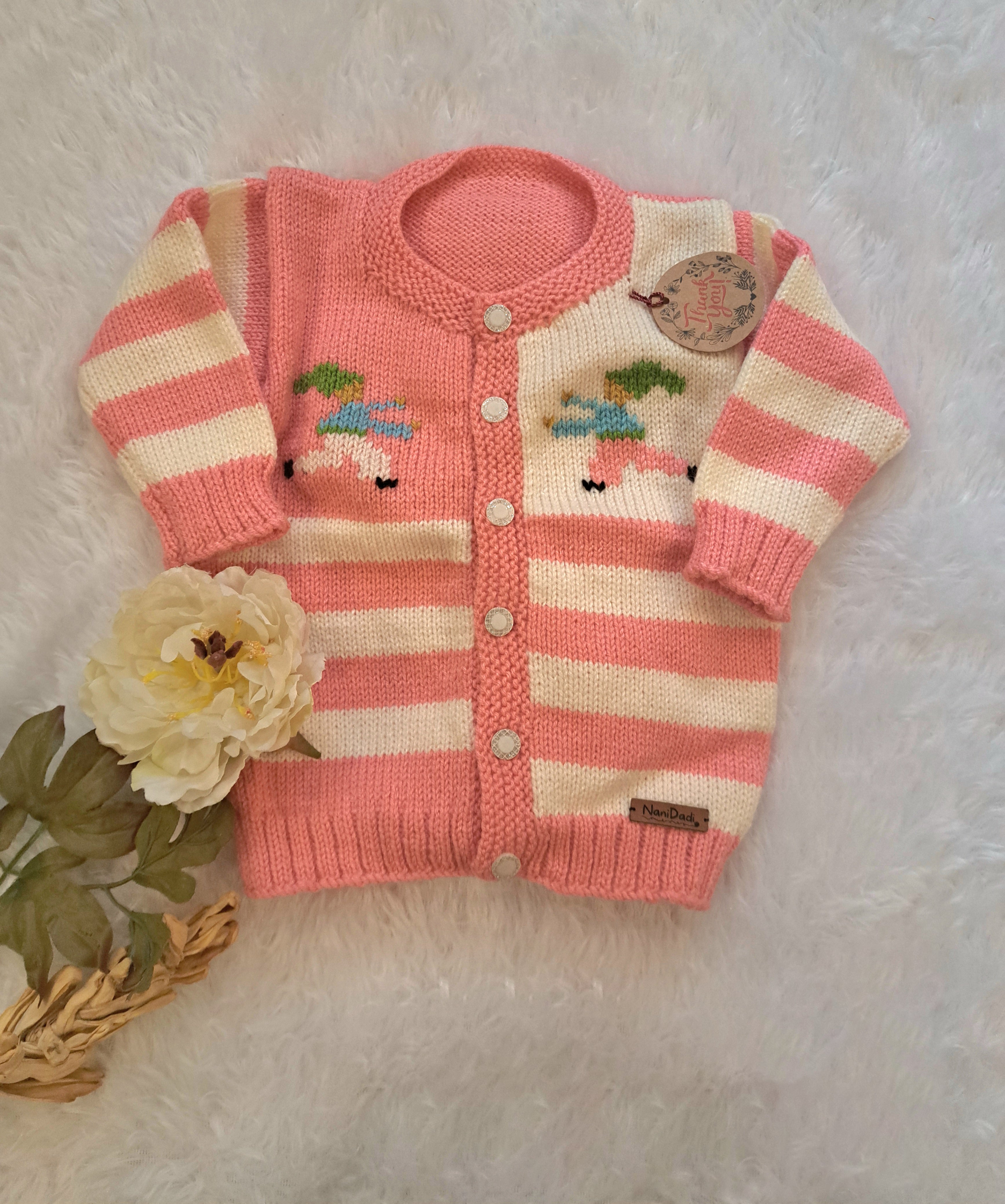 Handmade Baby Pink Sweater for 0-9 Months Baby
