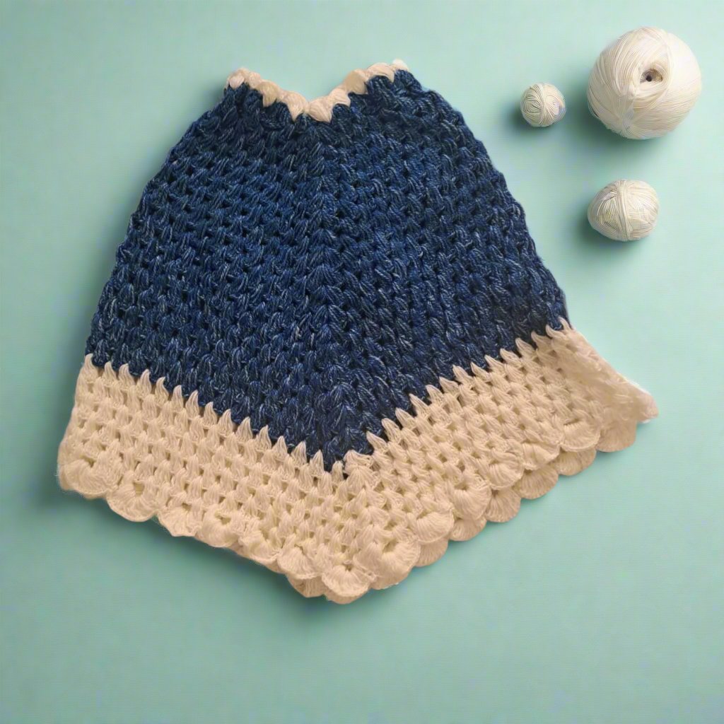 Handmade Crochet Poncho for Girls – Blue
