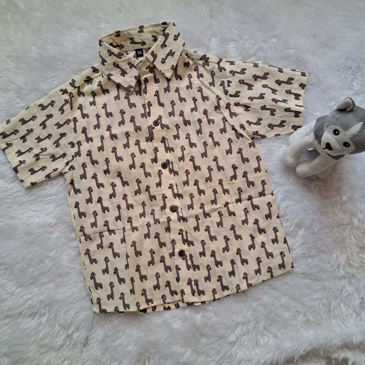 Giraffe Print Cotton Shirt for Kids (3-4 Years) – Soft & Stylish | Handwash Only