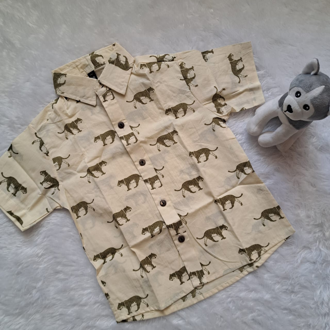 Tiger Print Cotton Shirt for Kids (3-4 Years) – Bold & Comfy | Handwash Only