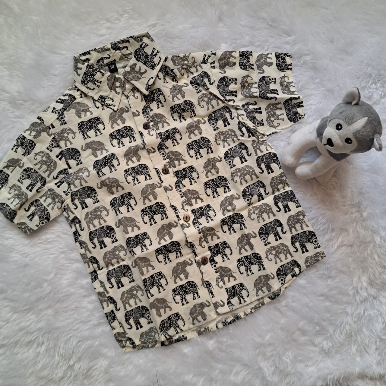 Light Color Elephant Print Cotton Shirt for Kids (3-4 Years) – Soft & Subtle | Handwash Only