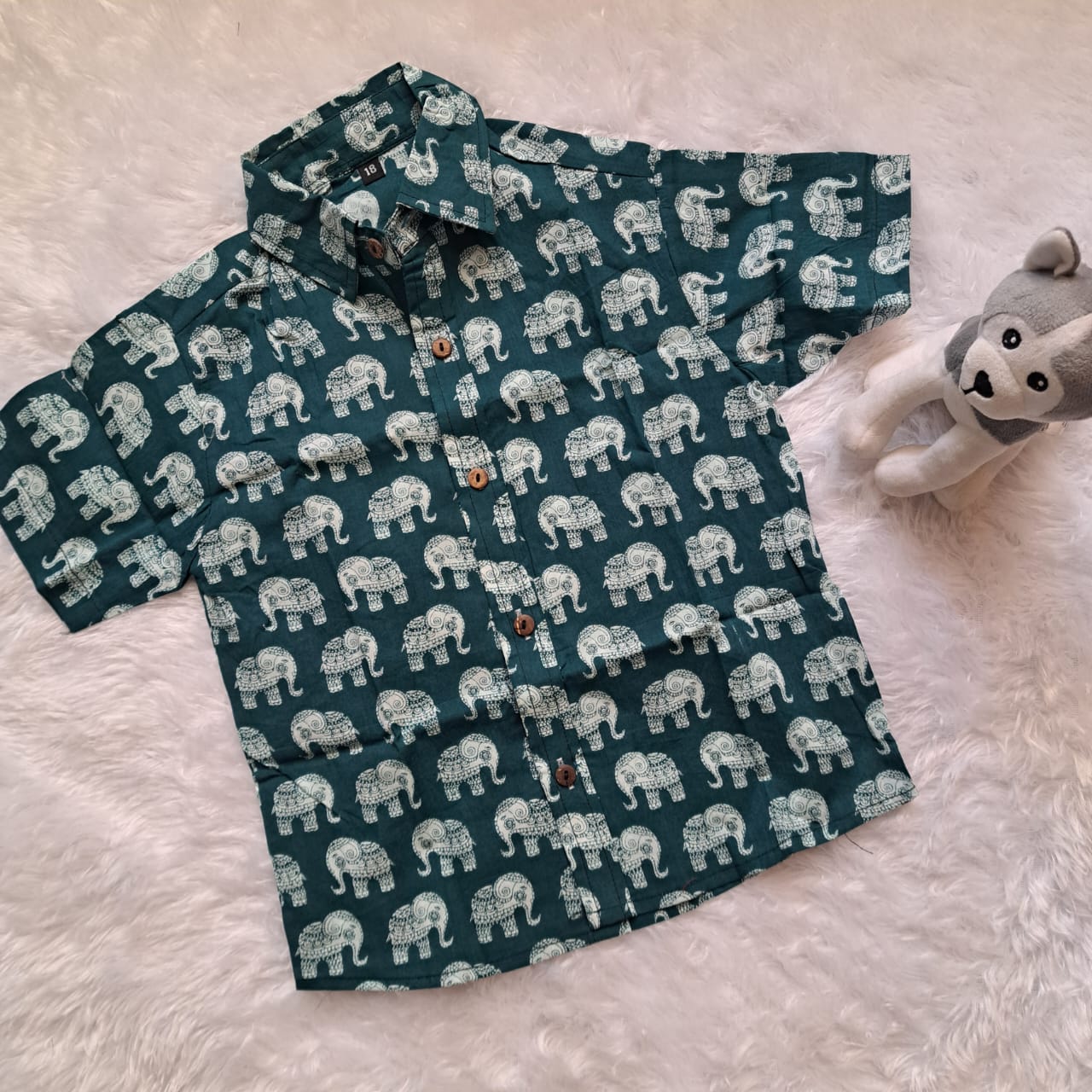 Elephant Print Cotton Shirt for Kids (3-4 Years) – Soft & Comfy | Handwash Only