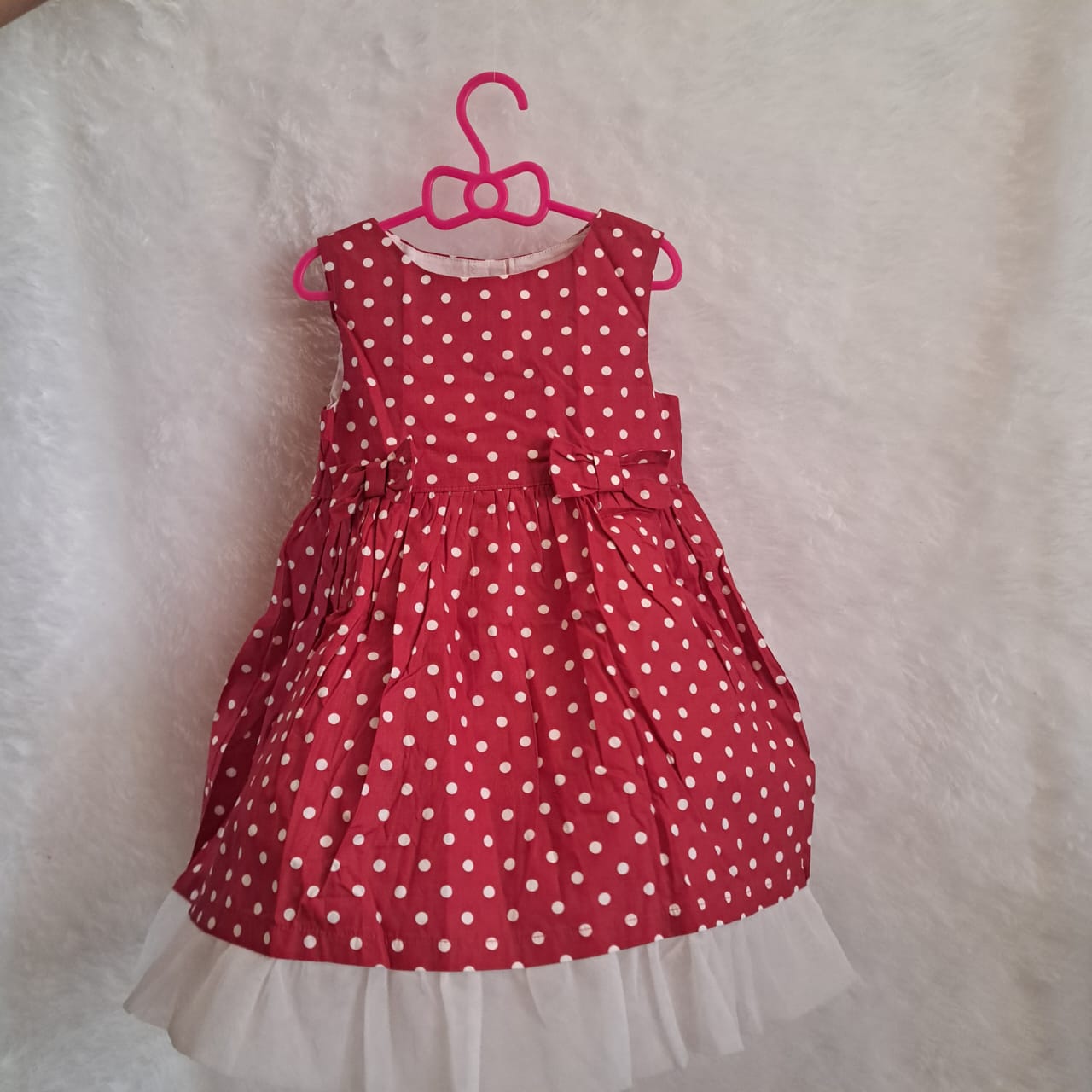 Red & White Polka Dot Frock with Net Frill – For Girls (2–3 Years)