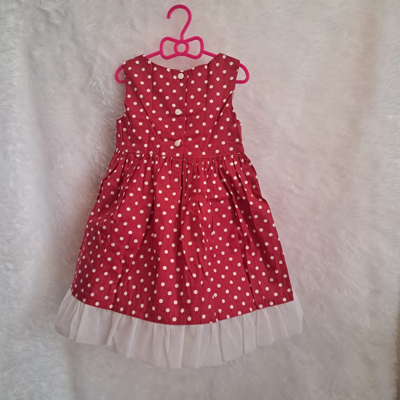 Red & White Polka Dot Frock with Net Frill – For Girls (2–3 Years)