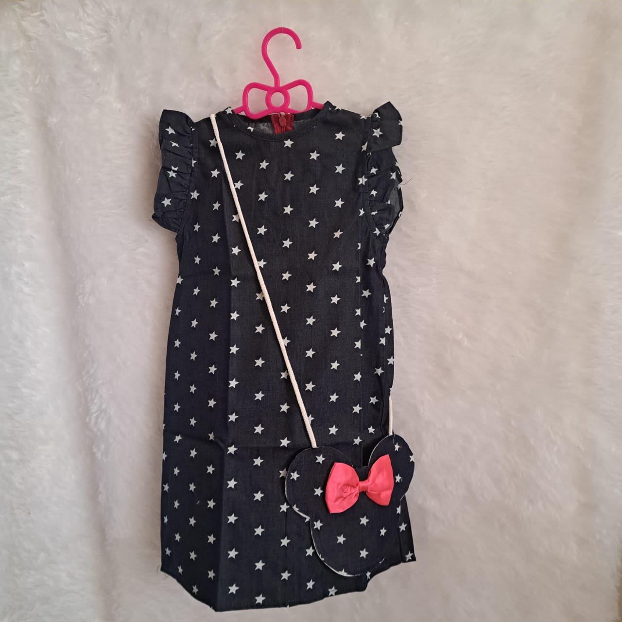Starry Minnie Light Denim Dress with Sling Bag – For Girls (2 to 5 Years)
