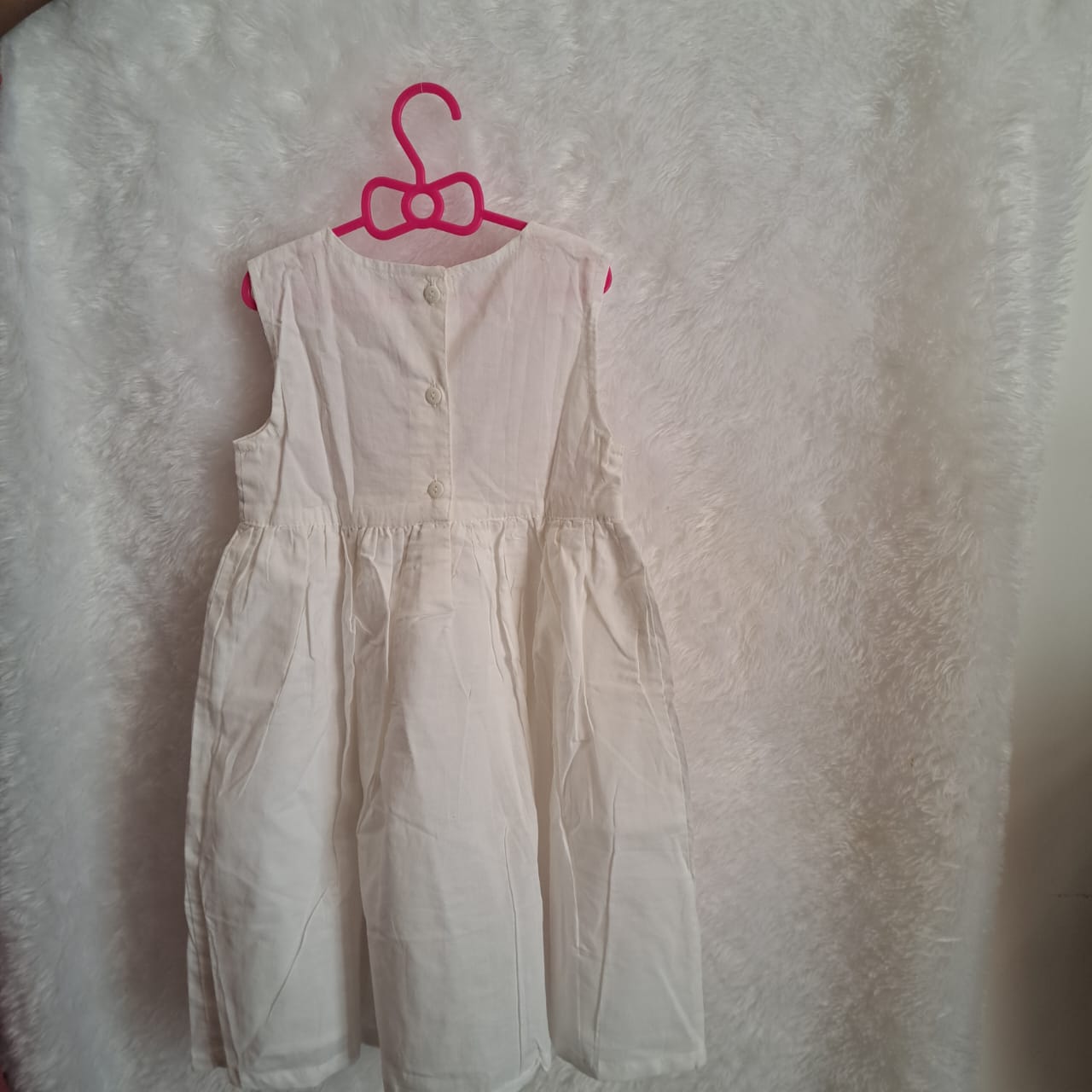 White Cotton Frock with Pink Embroidery – For Girls (4–5 Years)