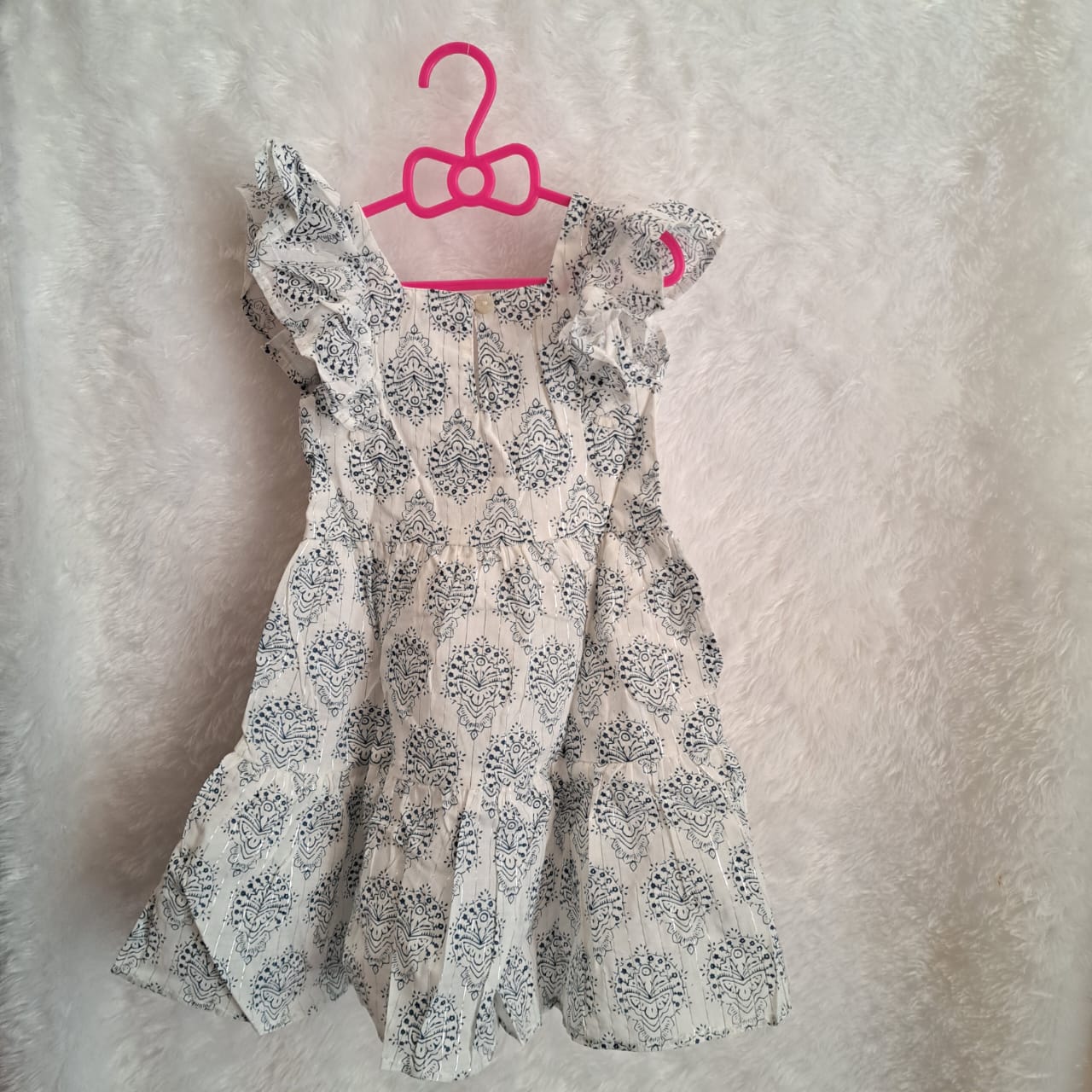 Classic Print Gown Dress with Frills – For Girls (2–3 Years)