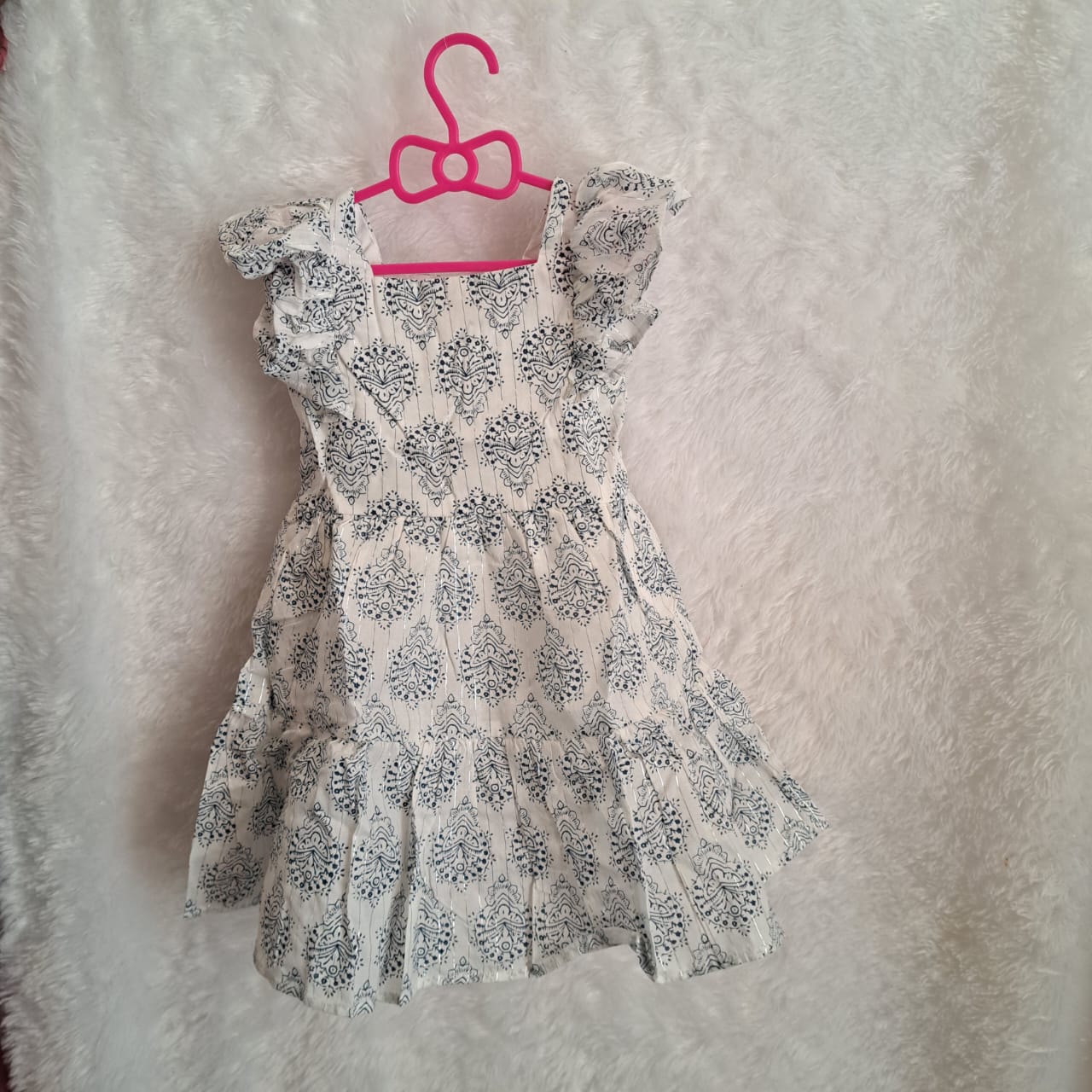 Classic Print Gown Dress with Frills – For Girls (2–3 Years)