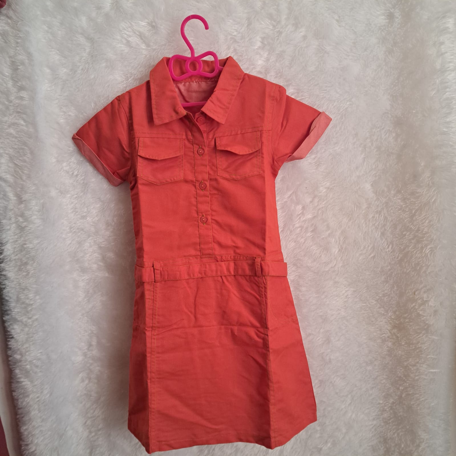 Red Denim Dress with Belt – Stylish Party Wear for Girls (5–6 Years)