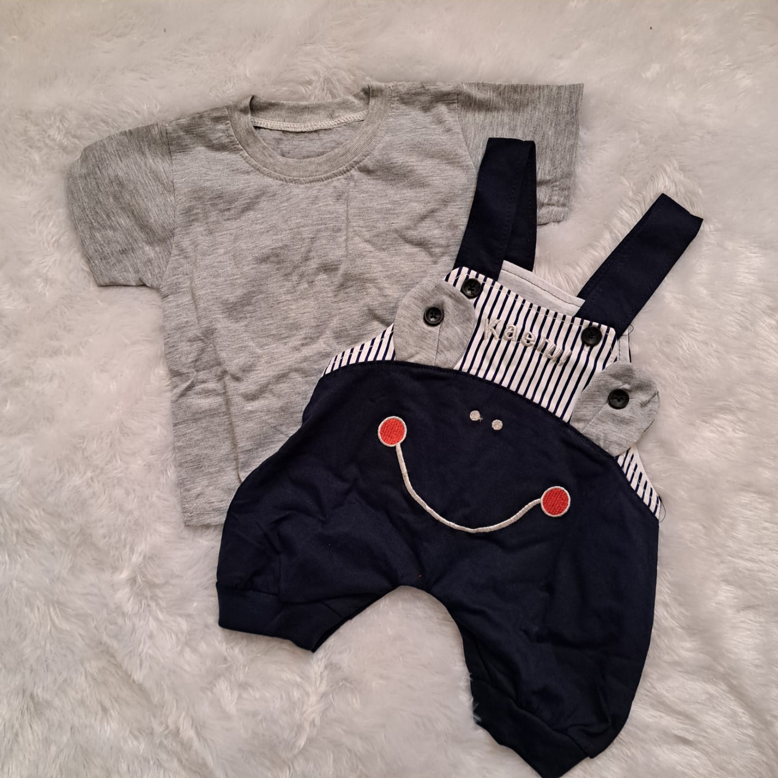 Navy Dark Blue Dungaree with Grey T-Shirt – Baby Set 6-12 Months | Soft Hosiery Cotton