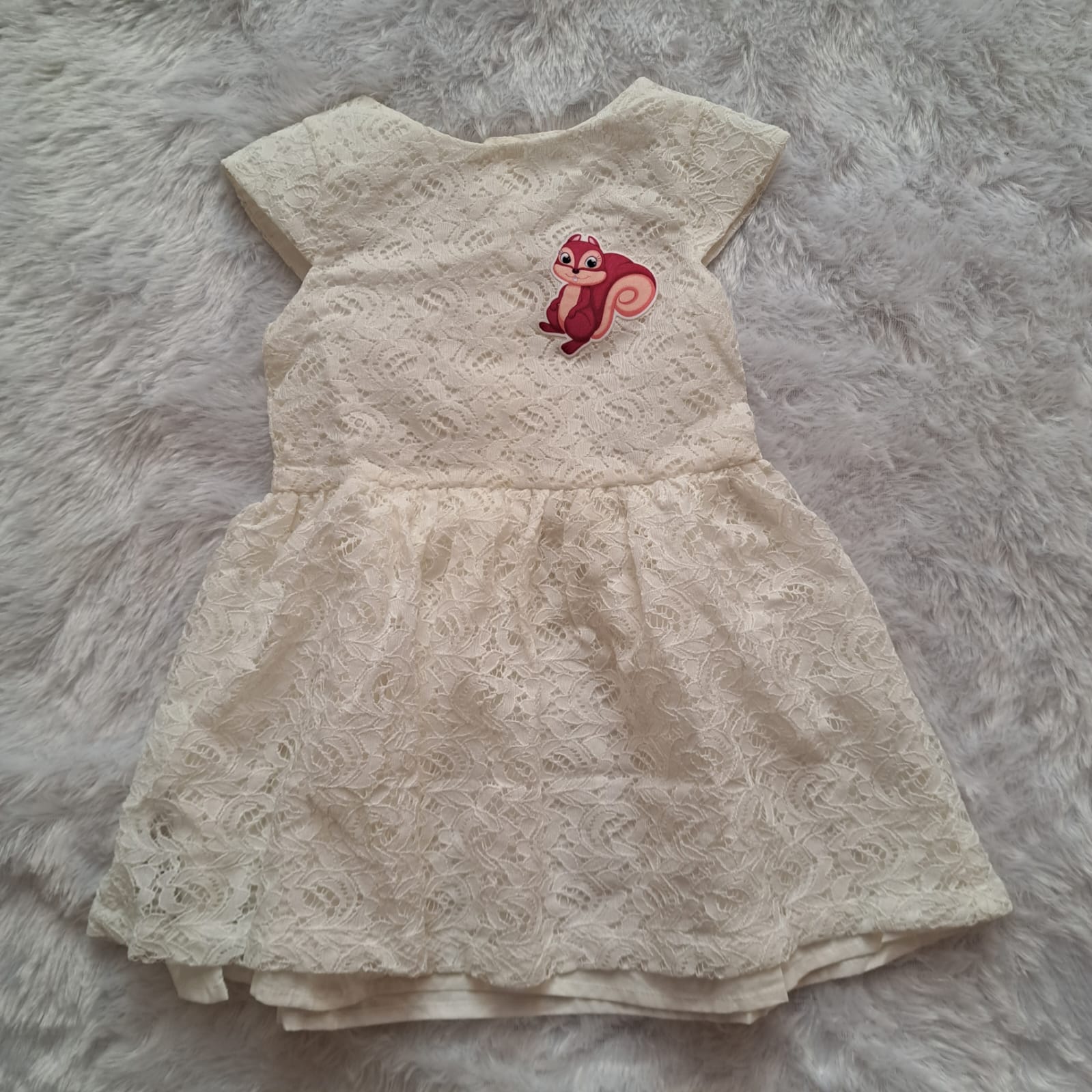 White Net Dress with Squirrel Patch – Cotton Lining | 2-3 Years