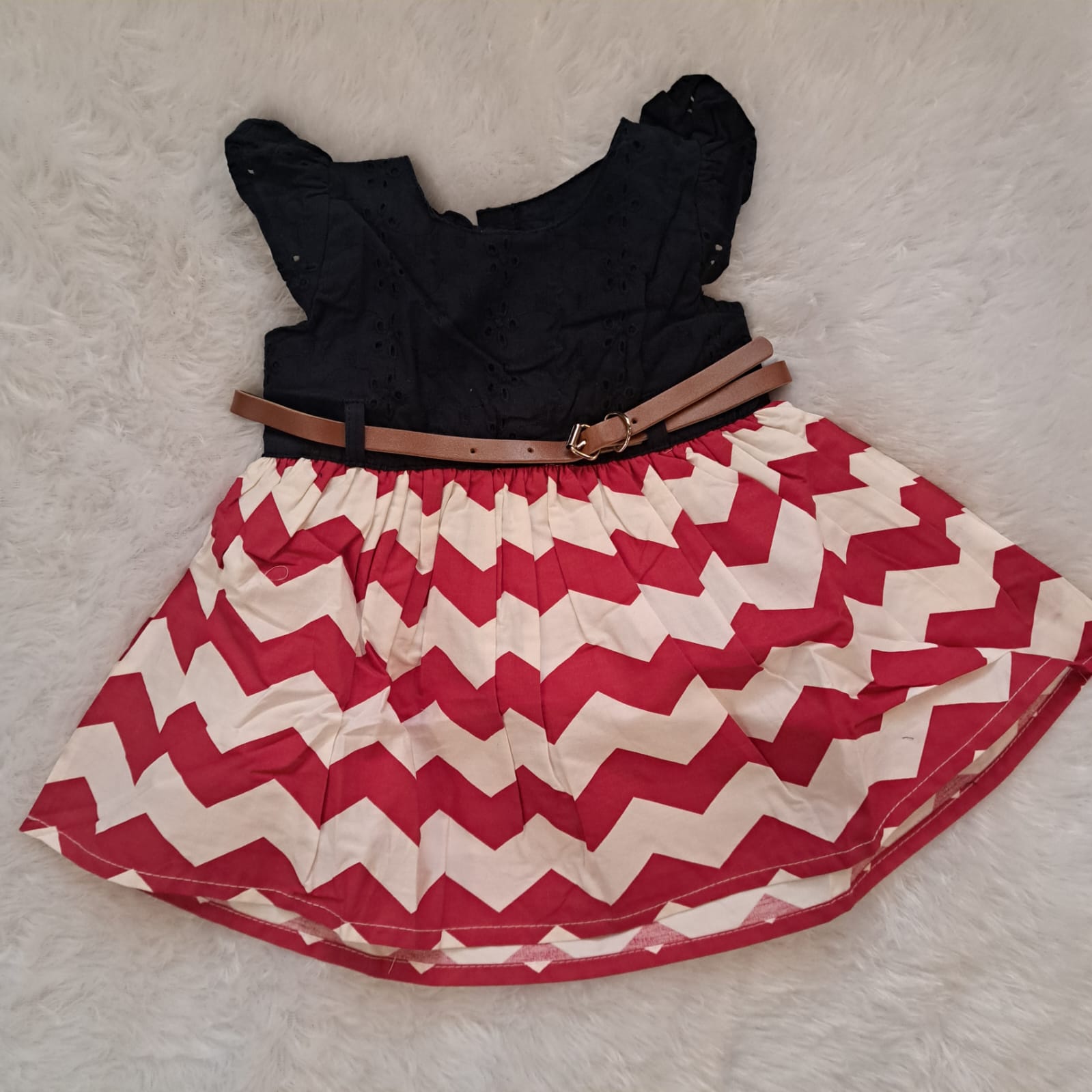 Blue Cotton Frock with Belt | 0-6 Months | Soft & Comfortable