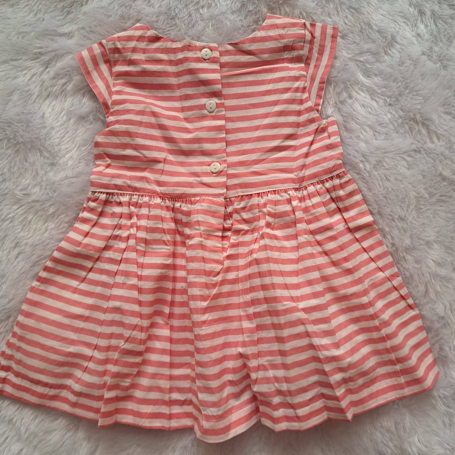 Cotton White & Light Pink Striped Frock with Ice Cream Patch | 2-3 Years