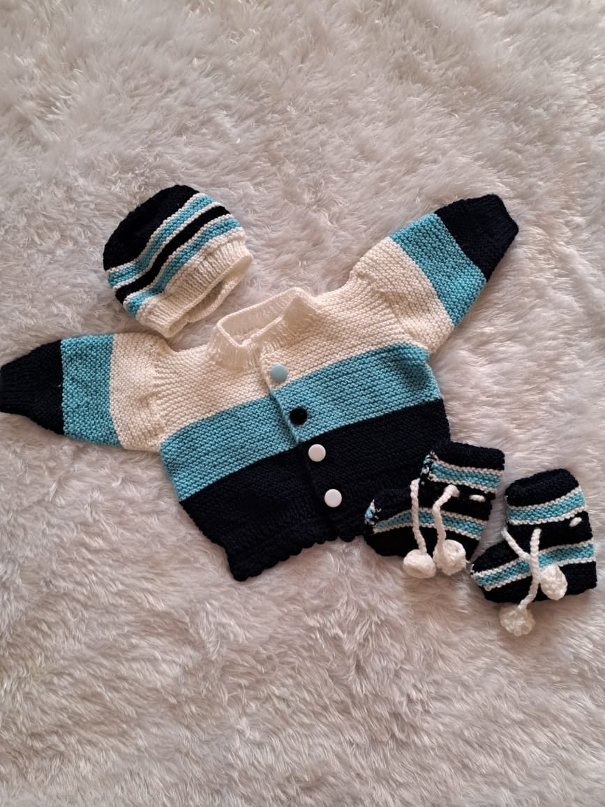 Newborn Handknitted Jacket Set with Cap and Long Boots