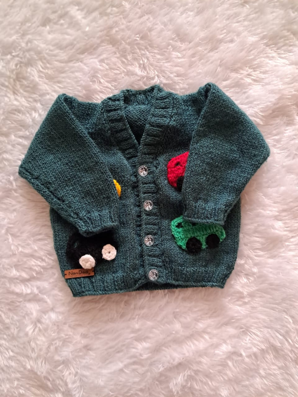 Dark Grey Handknitted Newborn Sweater Set with Cap and Boots | Car Patches | One Piece Available