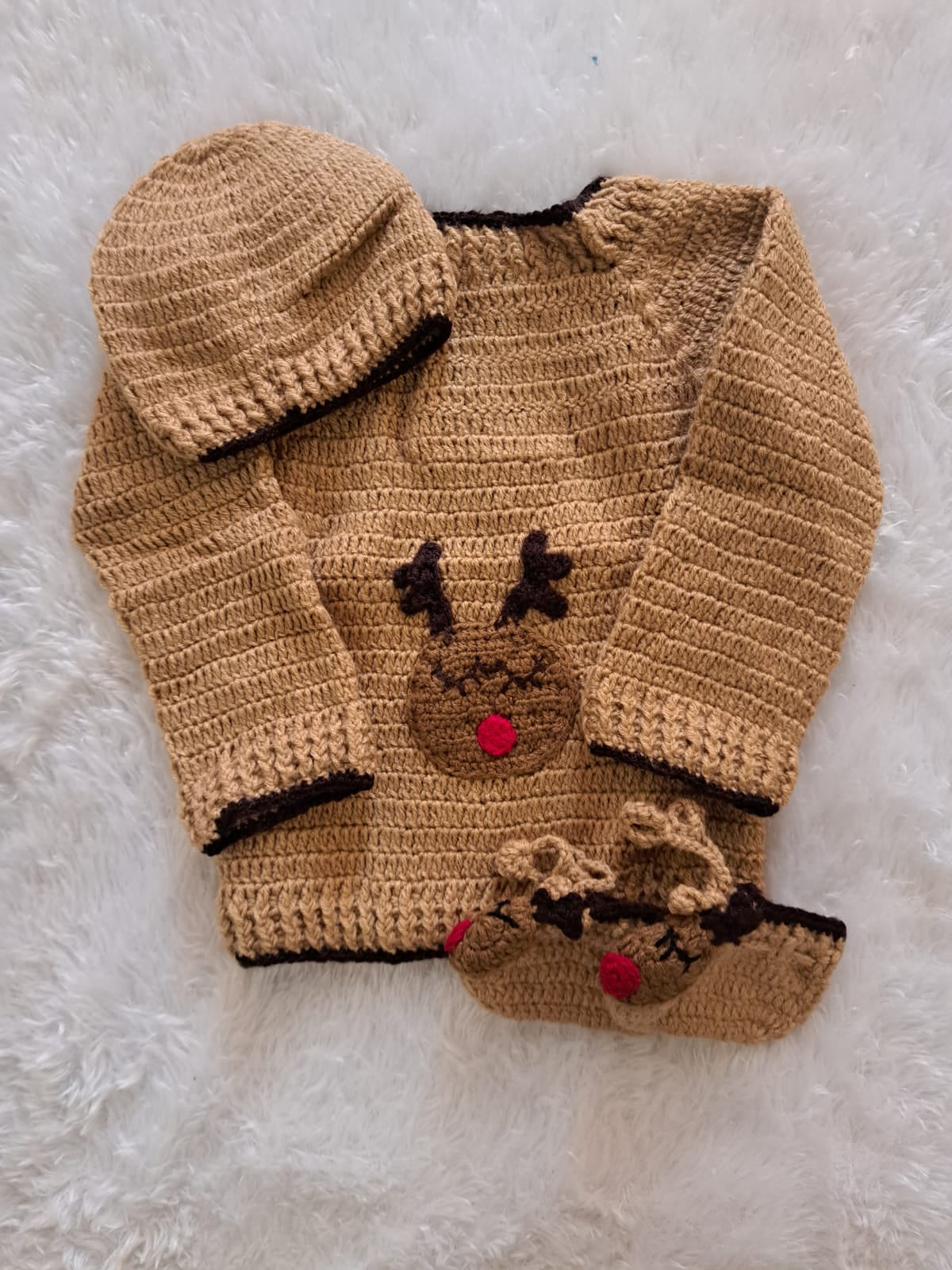 Brown Handknitted Jacket with Cap and Booties |2-3 year Size | One Piece Available