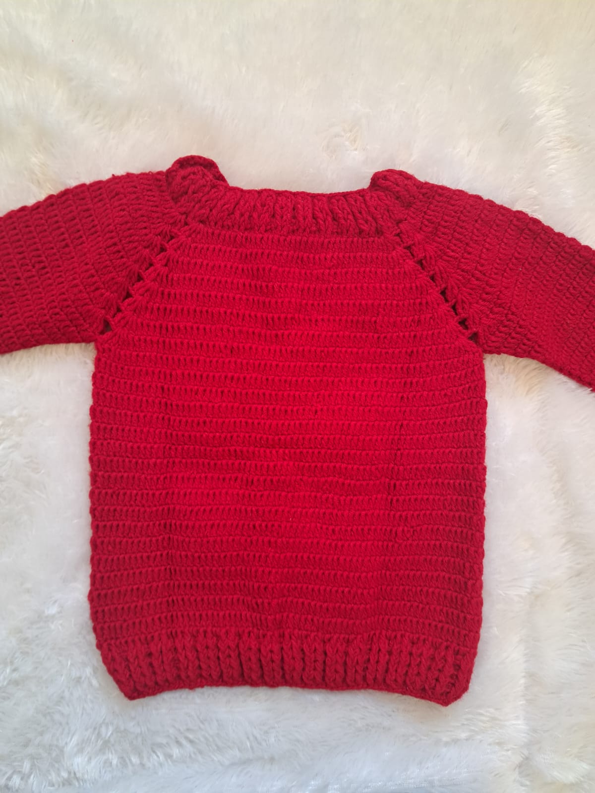 Red Crochet Sweater with Grey Flower Patch Design | Side Button Opening | 3–4 Years | One Piece Available