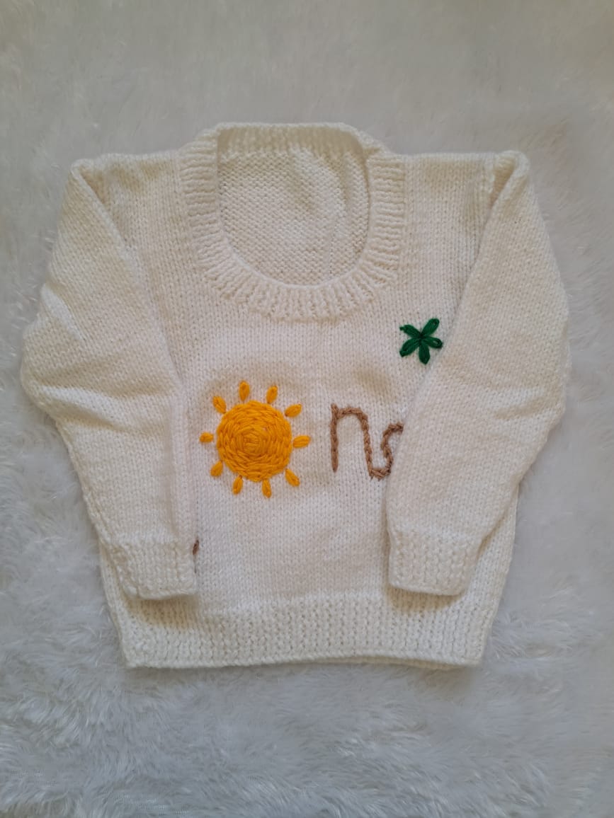 White Handknitted Sweater with Front Embroidery | 2–3 Years | One Piece Available