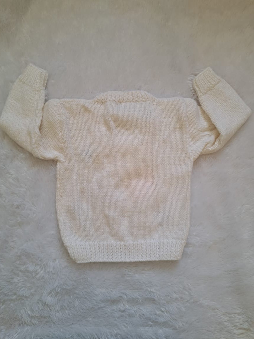 White Handknitted Sweater with Front Embroidery | 2–3 Years | One Piece Available