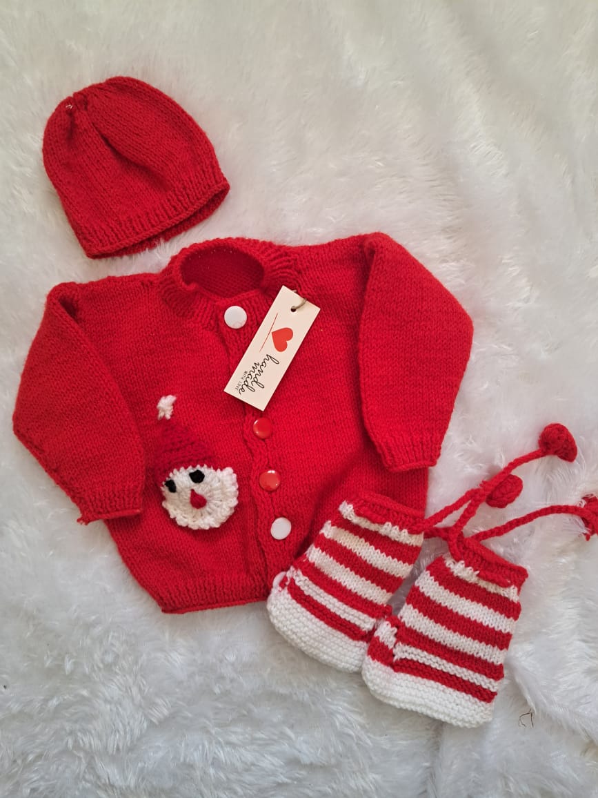 Newborn Christmas Crochet Sweater Set – Red with Santa Patch