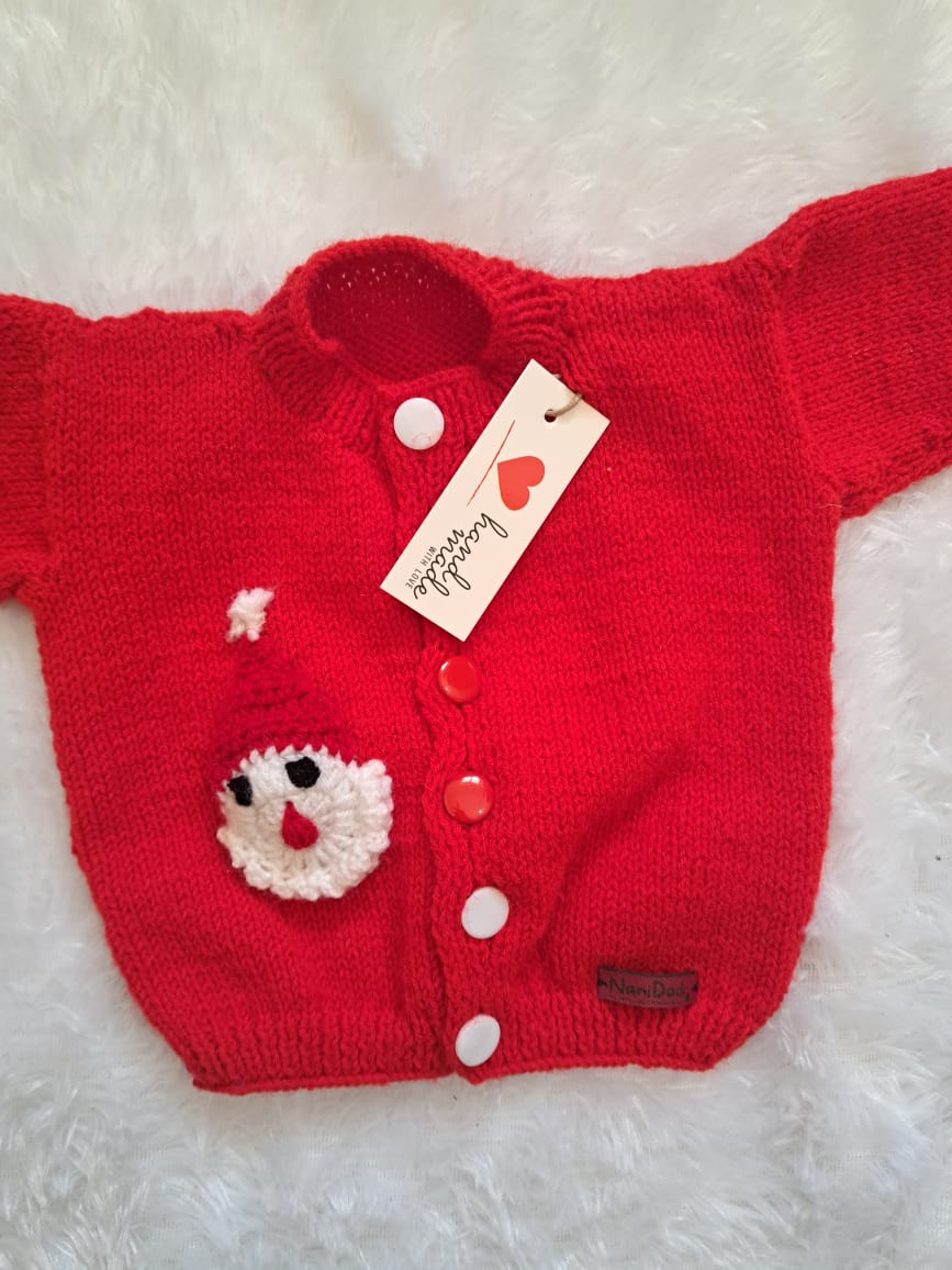 Newborn Christmas Crochet Sweater Set – Red with Santa Patch