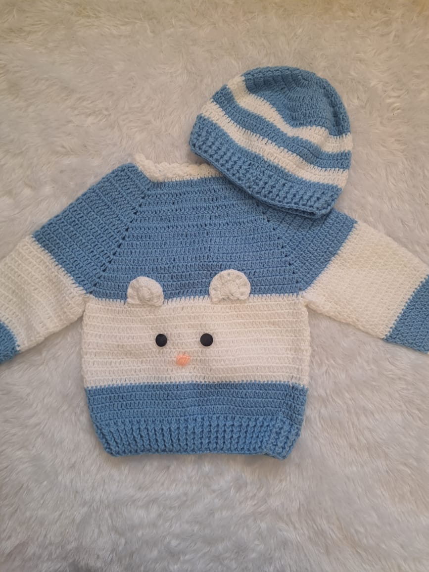 Handmade Crochet Sweater with Cap and Side Button Opening – Size 2–3 Years