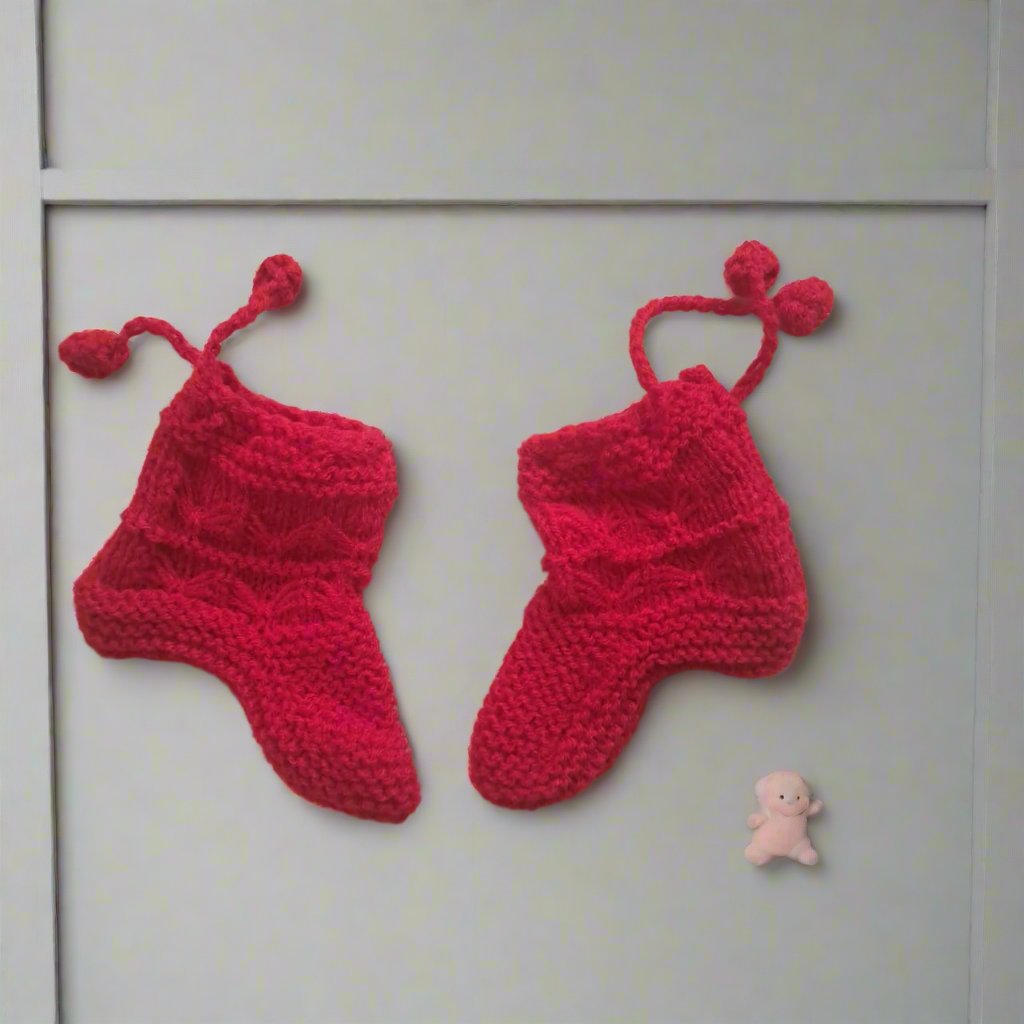 Red Handknitted Hoodie Cardigan with Button & Booties