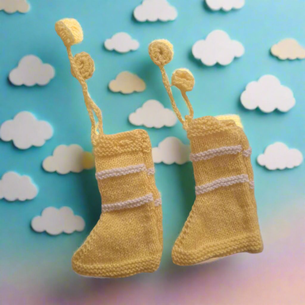 Yellow Handknitted Hoodie with Stripes & Long Boots