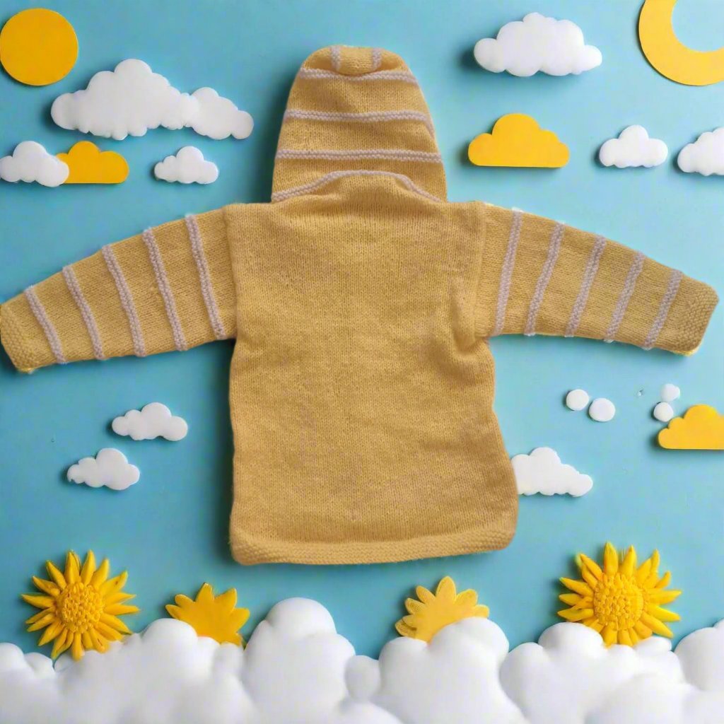 Yellow Handknitted Hoodie with Stripes & Long Boots