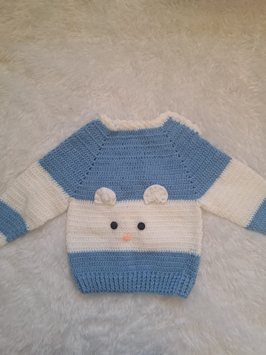 Handmade Crochet Sweater with Cap and Side Button Opening – Size 2–3 Years