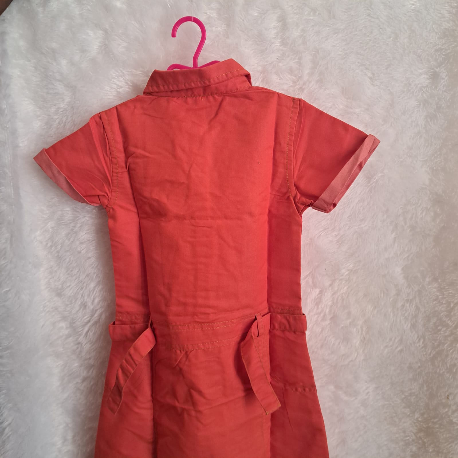 Red Denim Dress with Belt – Stylish Party Wear for Girls (5–6 Years)