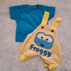Light Yellow Dungaree with Sky Blue T-Shirt – Newborn Set (0–3 Months) | Soft Hosiery Cotton