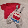 Froggy" Grey Dungaree with Red T-Shirt – Baby Set for 3–6 Months | Soft Hosiery Cotton