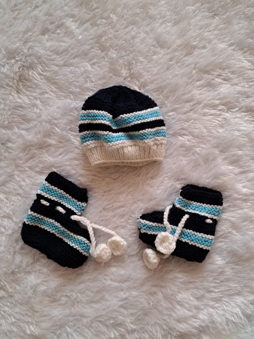 Newborn Handknitted Jacket Set with Cap and Long Boots
