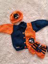 Blue and Orange Handknitted Newborn Sweater | Animal Face Patch