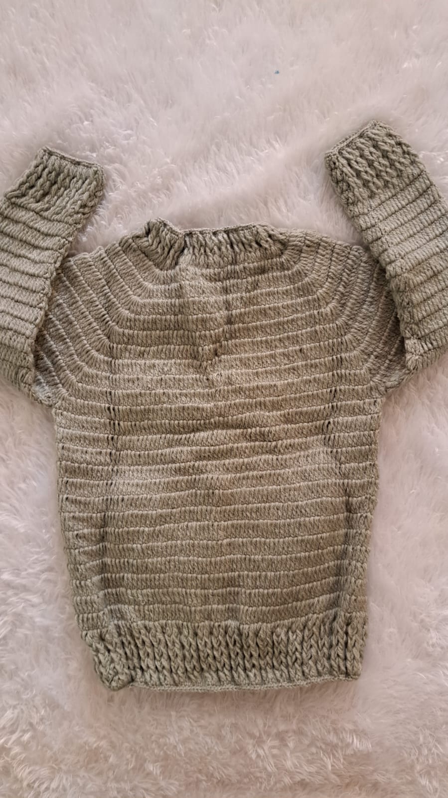 Grey Crochet Sweater with Penguin Patch | Side Button Opening