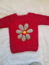 Red Crochet Sweater with Grey Flower Patch Design | Side Button Opening | 3–4 Years | One Piece Available