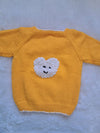 Bright Yellow Handknitted Sweater with Heart Patch | Back Button Opening | 3–4 Years | One Piece Available