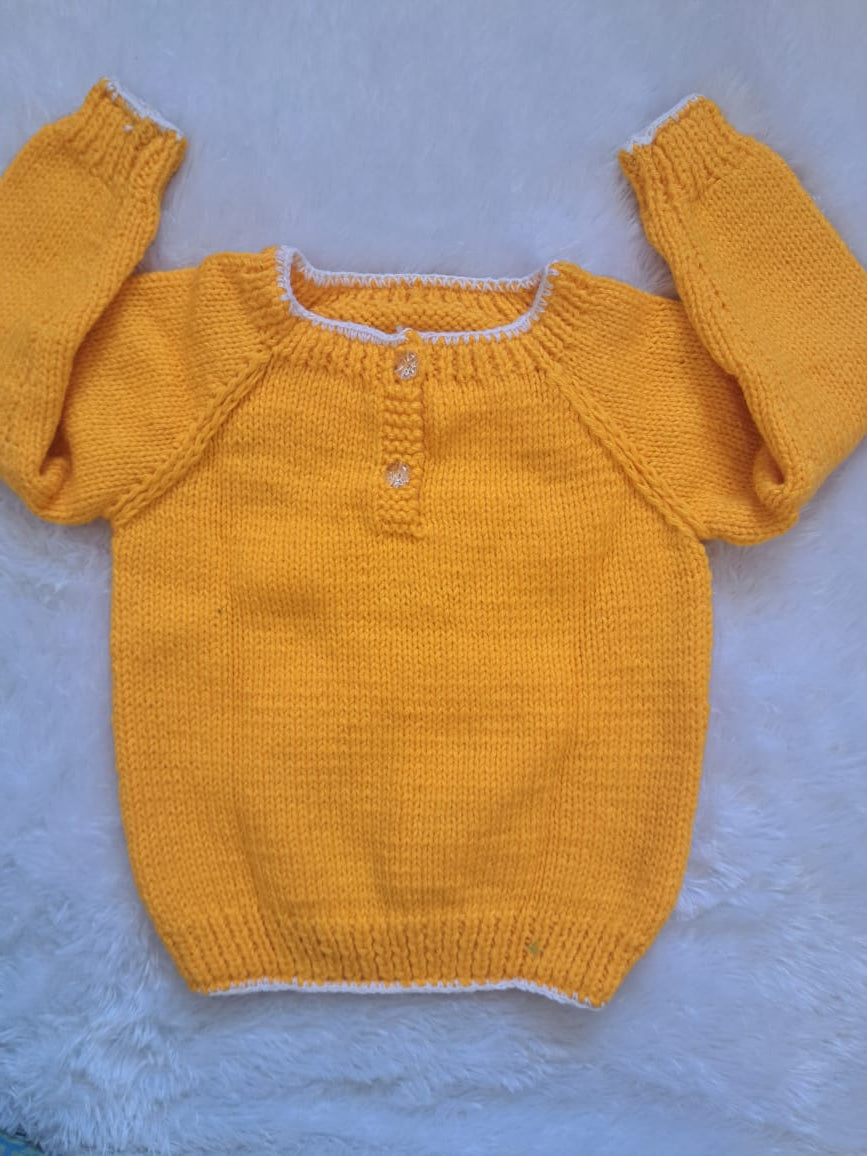 Bright Yellow Handknitted Sweater with Heart Patch | Back Button Opening | 3–4 Years | One Piece Available