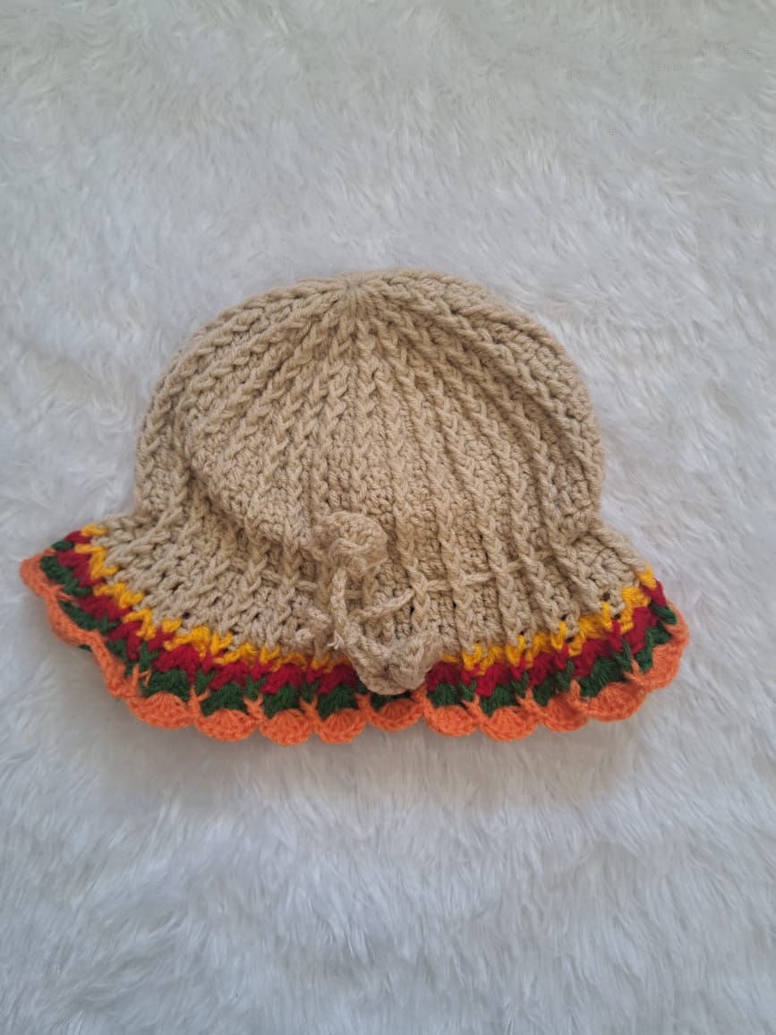 Handknitted Crochet Top with Multicolour Collar and Sleeves for 2–3 Years | Includes Stylish Hat | One Piece Available