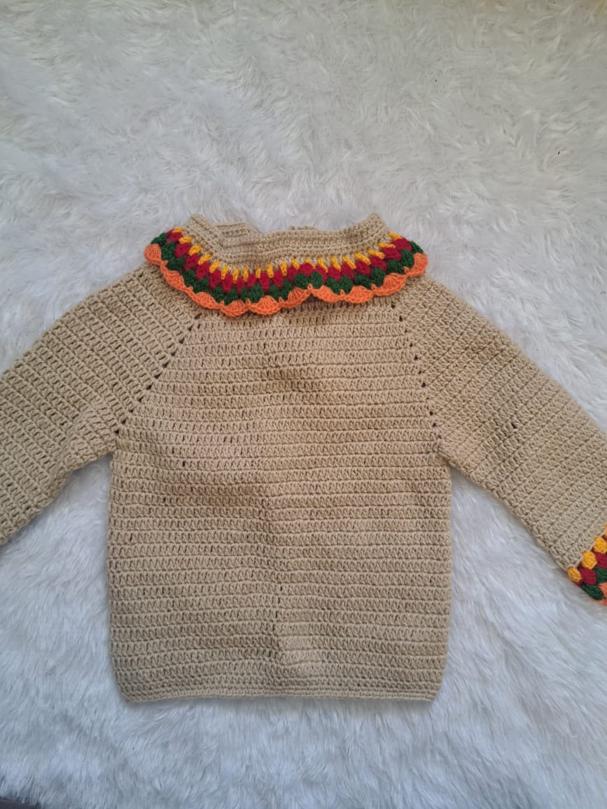 Handknitted Crochet Top with Multicolour Collar and Sleeves for 2–3 Years | Includes Stylish Hat | One Piece Available