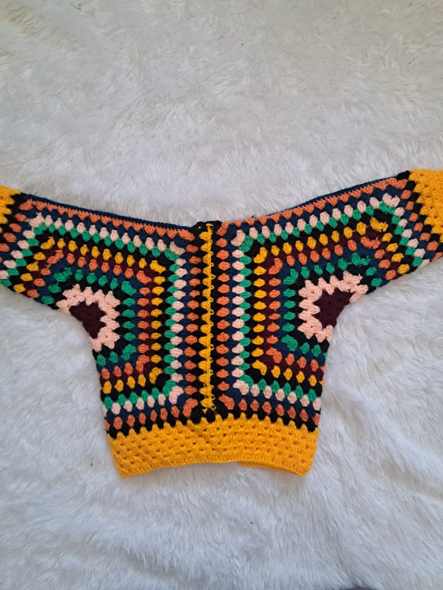 Handmade Hexagon Crochet Open Jacket with Strings for 1–2 Years | Limited Edition