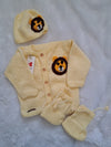 Lemon Yellow Tiger Patch Crochet Sweater Set – 6–12 Months