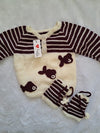 Off-White & Maroon Fish Crochet Sweater with Boots – Size 1–2 Years