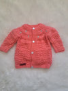 Handmade Reddish-Pink Crochet Sweater Set with Cap and Booties – Newborn Size