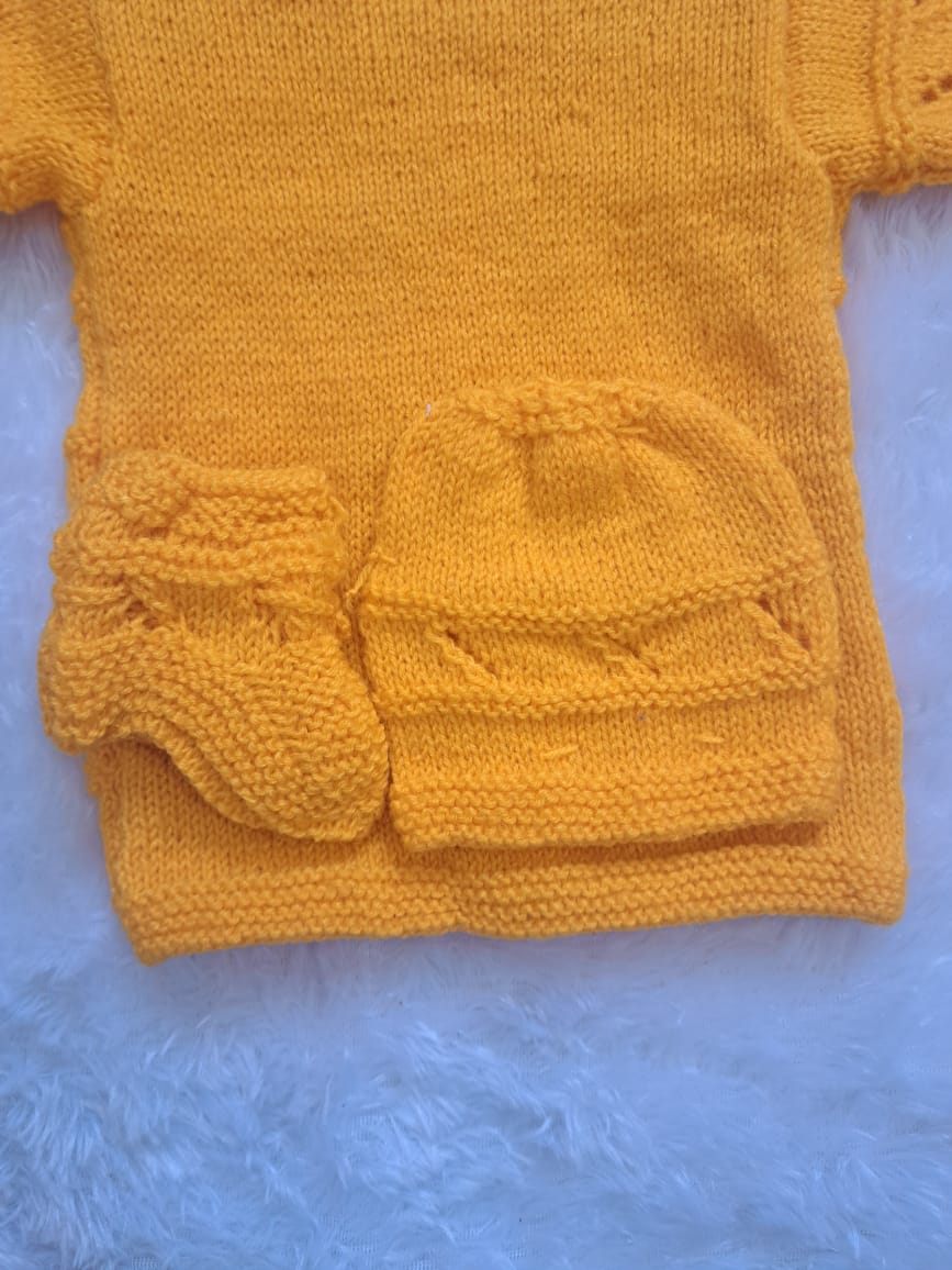 Sunshine Yellow Sweater Set with Cap and Booties